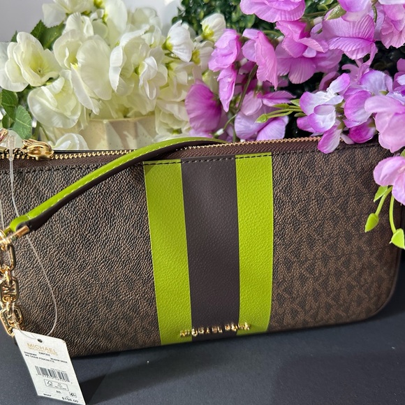 Michael Kors Brown and Lime Wristlet - Picture 1 of 5